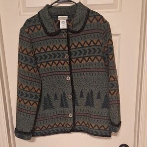 Vintage Northwoods Coldwater Creek Fleece & Wool Blend Cabin Blanket Jacket